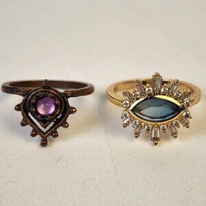 Fashion Rings Gold/Blue Brass/Purple  Womens 7.5 Dainty Evil Eye Design